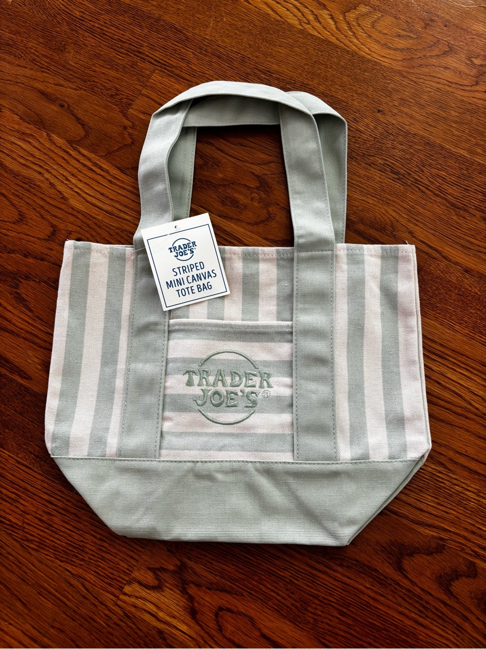 Trader Joe's Striped Canvas Mini Tote Bag - Sage/White